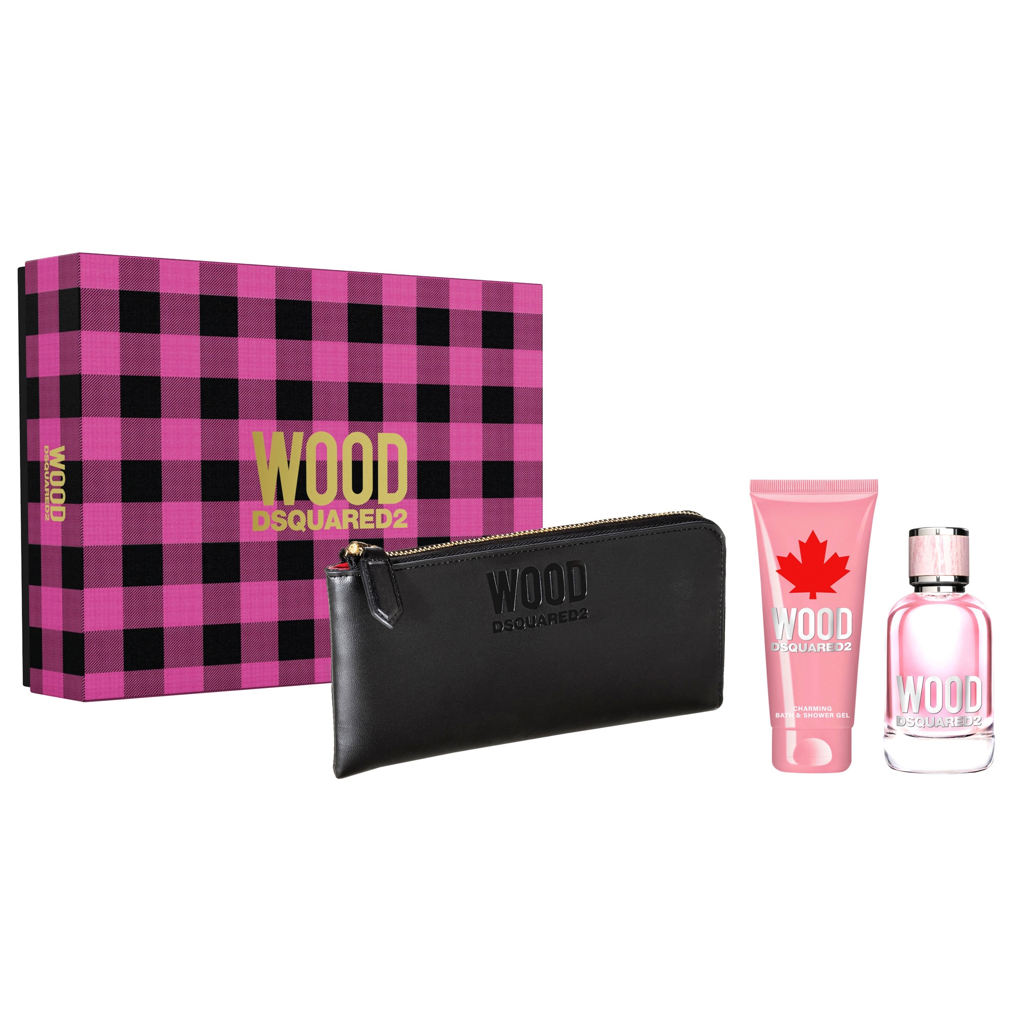 Set Dsquared2, Wood Pour Femme, Femei: Apa de Toaleta, 100 ml + Gel de dus, 50 ml + Geanta