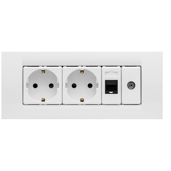 Priza dubla + TV + Internet Gewiss 6M, pentru doza 6M, 16A, RJ45 cat. 5E, plastic, Alb Priza dubla + TV + Internet Gewiss 6M, pentru doza 6M, 16A, RJ45 cat. 5E, plastic, Alb