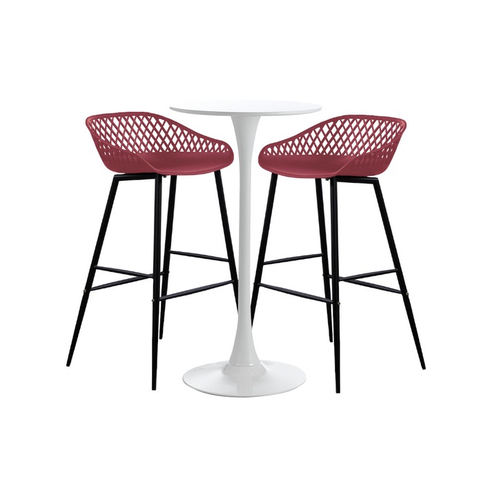 Set RAKI masa si scaune de bar, masa alba 60x101cm cu 2 scaune mov negru Toyama 48x47x95cm