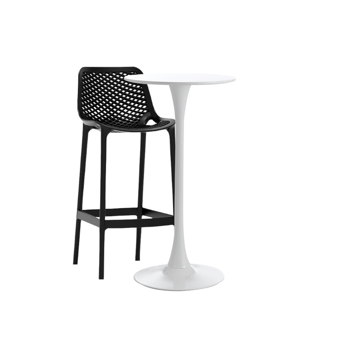 Set masa si scaune de bar , RAKI, 2 piese, masa alba 60x101cm cu 1 scaun London Air negru 52x44x105cm