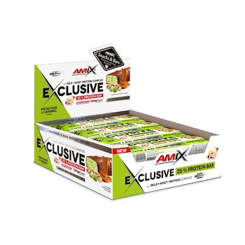 Cutie 12 batoane Amix Exclusive Protein Bar Fistic Si Carame 1.020 Kg Cutie 12 batoane Amix Exclusive Protein Bar Fistic Si Carame 1.020 Kg