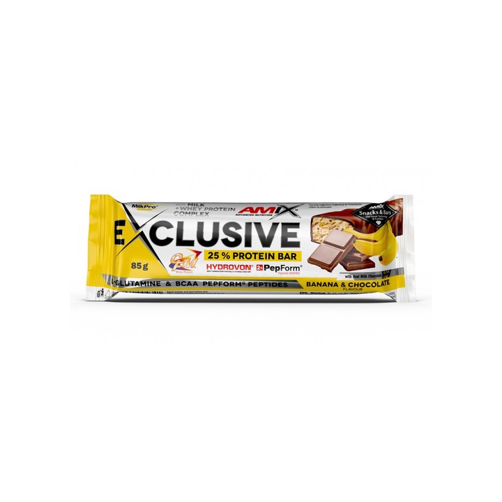 Baton Proteic Amix Exclusive Protein Bar Ciocolata Cu Banane 0.085 Kg