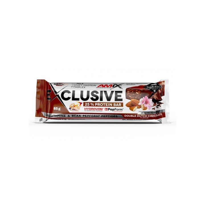 Baton Proteic Amix Exclusive Protein Bar Ciocolata Dubla Olandeza 0.085 Kg