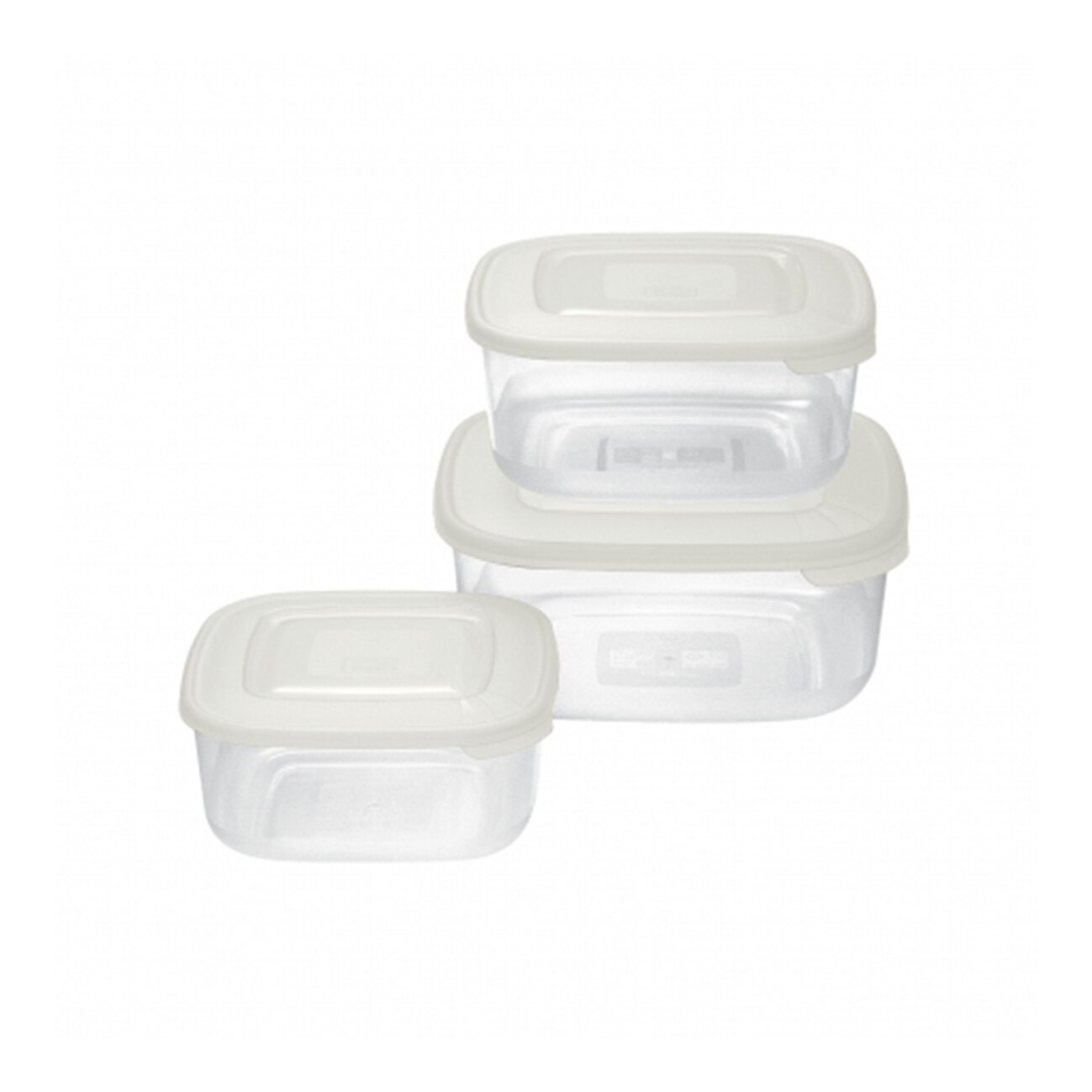 Set 3 cutii alimente, patrate, Family, 950 ml+1,5 litri+2,5 litri, crem