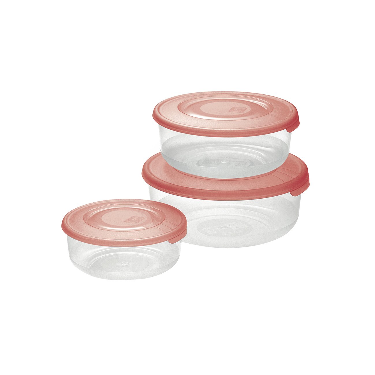 Set 3 cutii alimente, rotunde, Family 500 ml+1 litru+1,7 litri, rosu corai