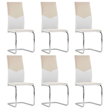 Set de 6 scaune de bucatarie cantilever, vidaXL, Piele artificiala, 43 x 50 x 100,5 cm Maro Set de 6 scaune de bucatarie cantilever, vidaXL, Piele artificiala, 43 x 50 x 100,5 cm Maro