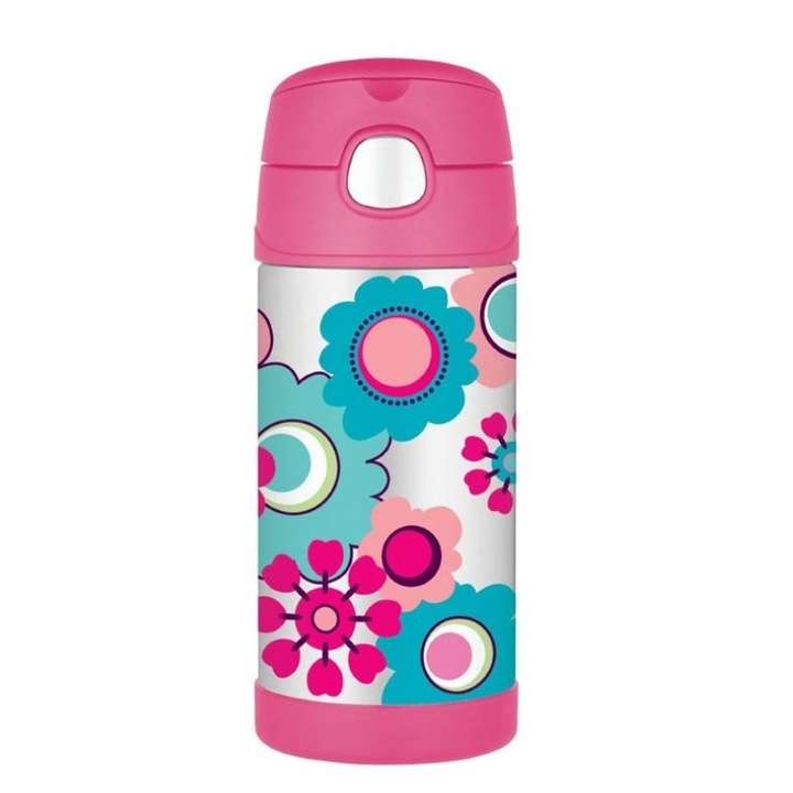 Termos pentru copii cu pai, inox, multicolor, 355 ml