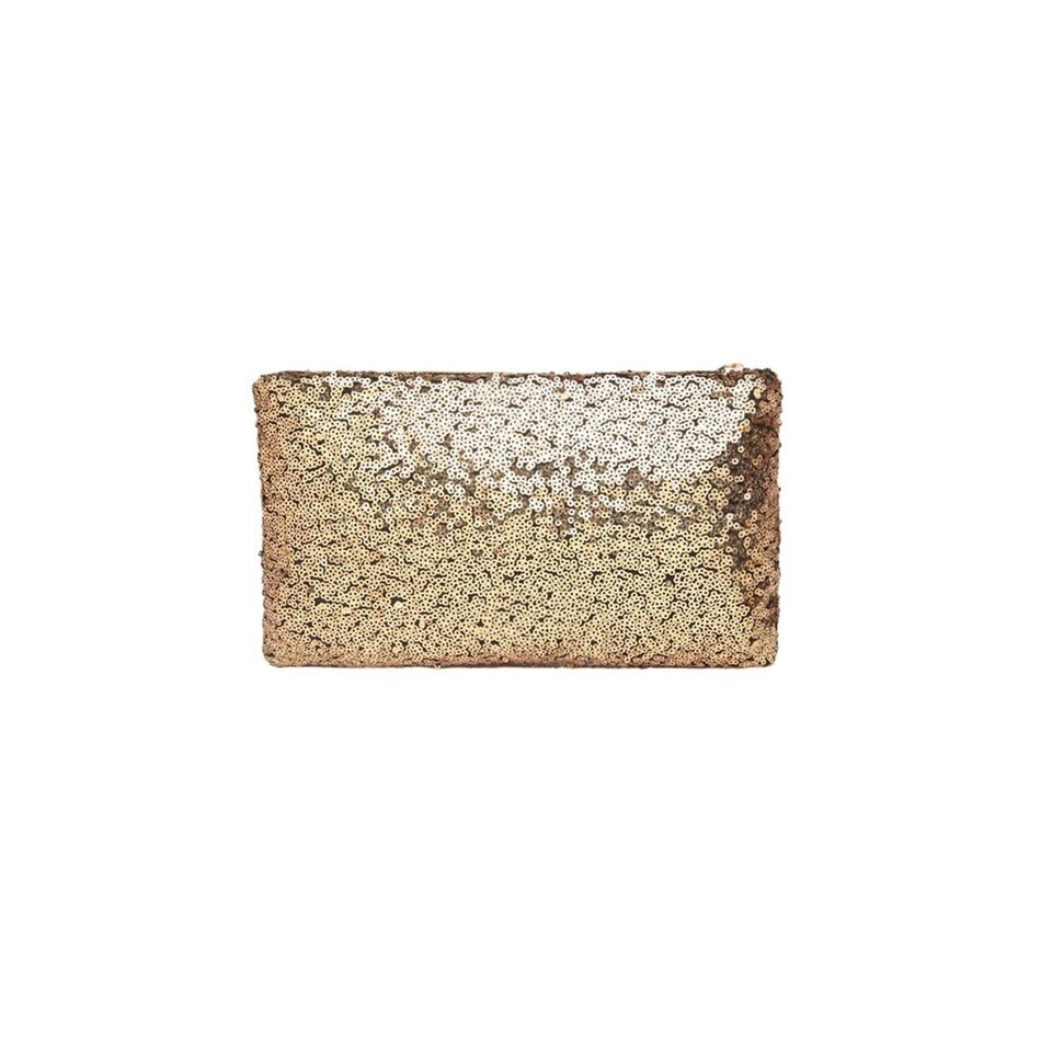 Portfard din paiete si inchidere cu fermoar, 17cm x 27cm x 6.6cm, Argintiu
