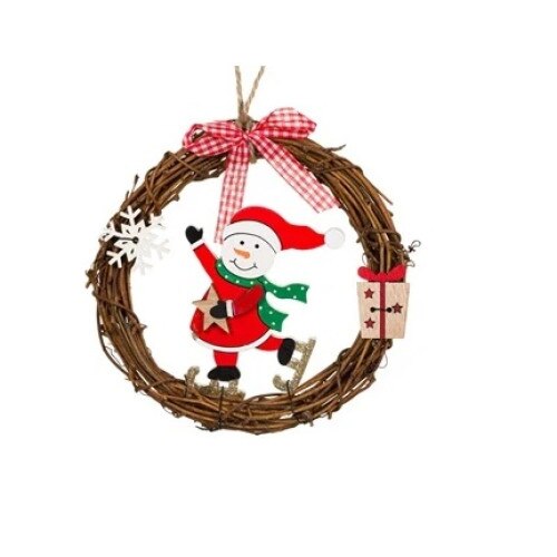 Coronita mica decorativa din lemn Mos Craciun, 15 cm