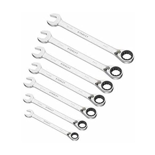 Set 7 chei combinate cu clichet reversibil, Stanley, crom vanadiu