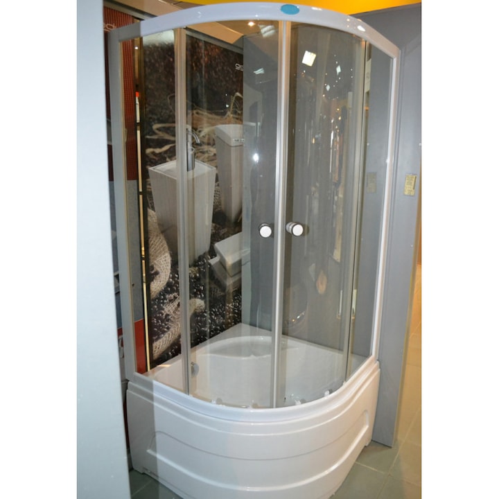 Kroner Round New Félig kerek zuhanykabin káddal, fehér profilú és átlátszó üveg, 90 x 90 x 200 cm