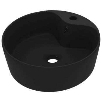 Chiuveta de baie cu preaplin, vidaXL, Ceramica, 36 x 13 cm, Negru Chiuveta de baie cu preaplin, vidaXL, Ceramica, 36 x 13 cm, Negru