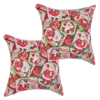 Set 2 fete de perna decorative Craciun, BonDia, Model Santa Claus 401, 40 cm x 40 cm, Rosu/Alb, Mos Craciun/Cadouri/Brad Set 2 fete de perna decorative Craciun, BonDia, Model Santa Claus 401, 40 cm x 40 cm, Rosu/Alb, Mos Craciun/Cadouri/Brad