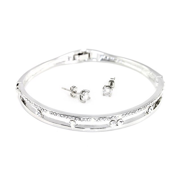 Set bratara si cercei dama, argintii, 16 cm circumferinta bratara