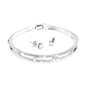 Set bratara si cercei dama, argintii, 16 cm circumferinta bratara Set bratara si cercei dama, argintii, 16 cm circumferinta bratara
