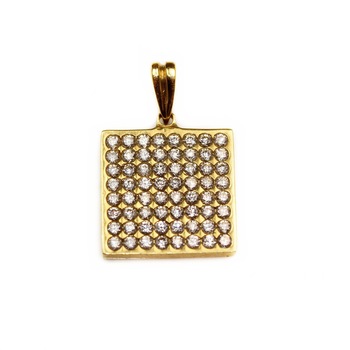 Pandantiv din aur galben 18k, Patrat cu zirconii Pandantiv din aur galben 18k, Patrat cu zirconii