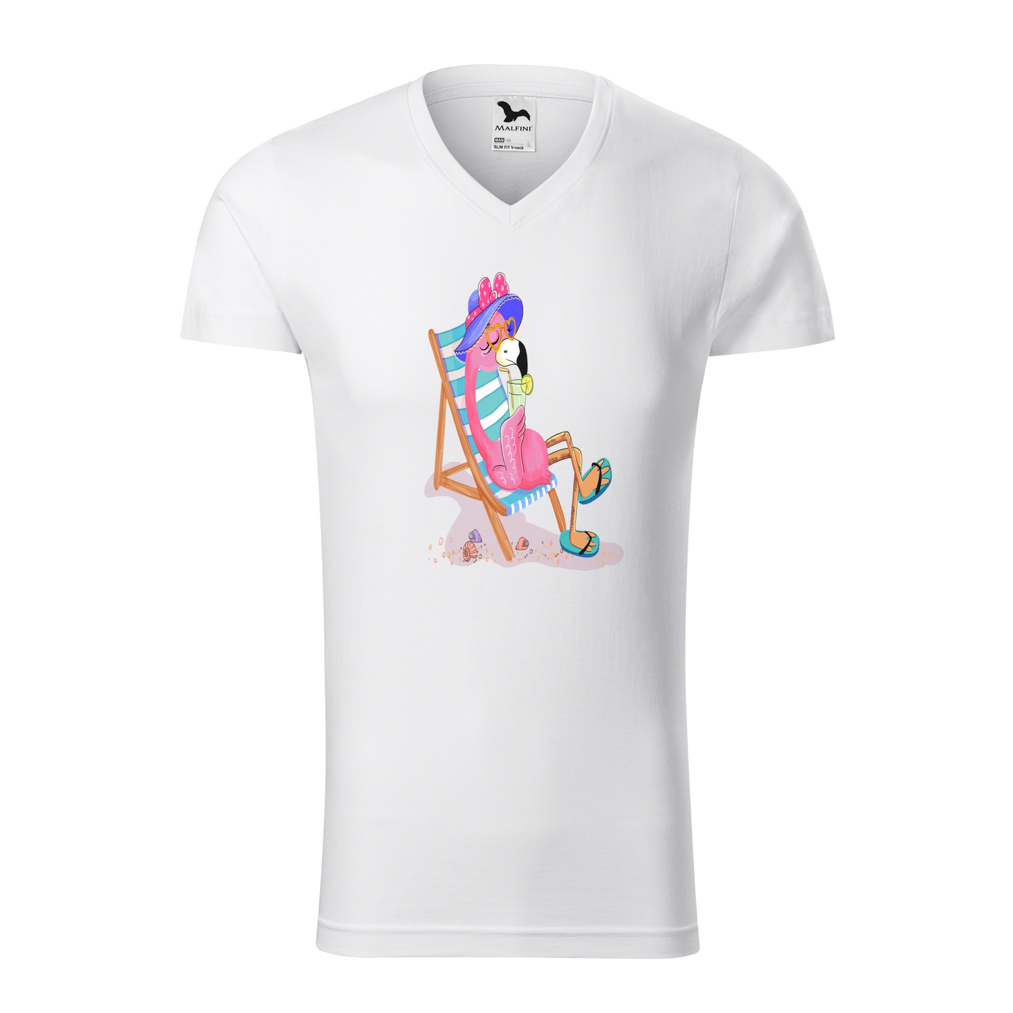 Tricou barbati, Malfini, Flamingo on the beach, Alb, L