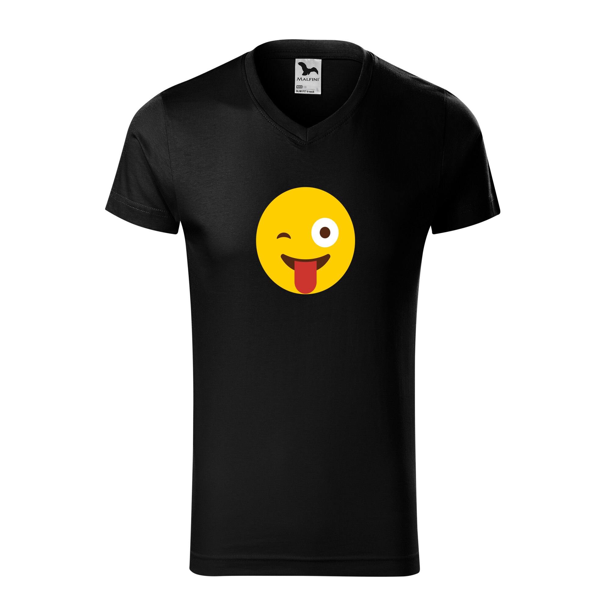 Tricou copii, Malfini, Emoji Tongue Out, Negru, 4 ani