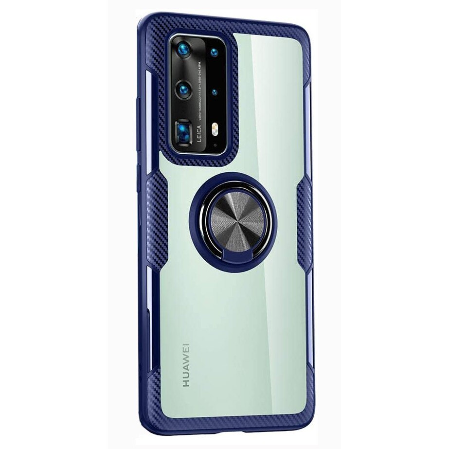 Husa Huawei P40, Hybrid Antisoc, carcasa cu inel rotativ 360 si Kickstand, Blue