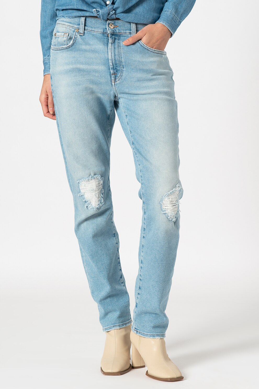 7 for all mankind, Blugi relaxed fit cu aspect decolorat, Albastru deschis