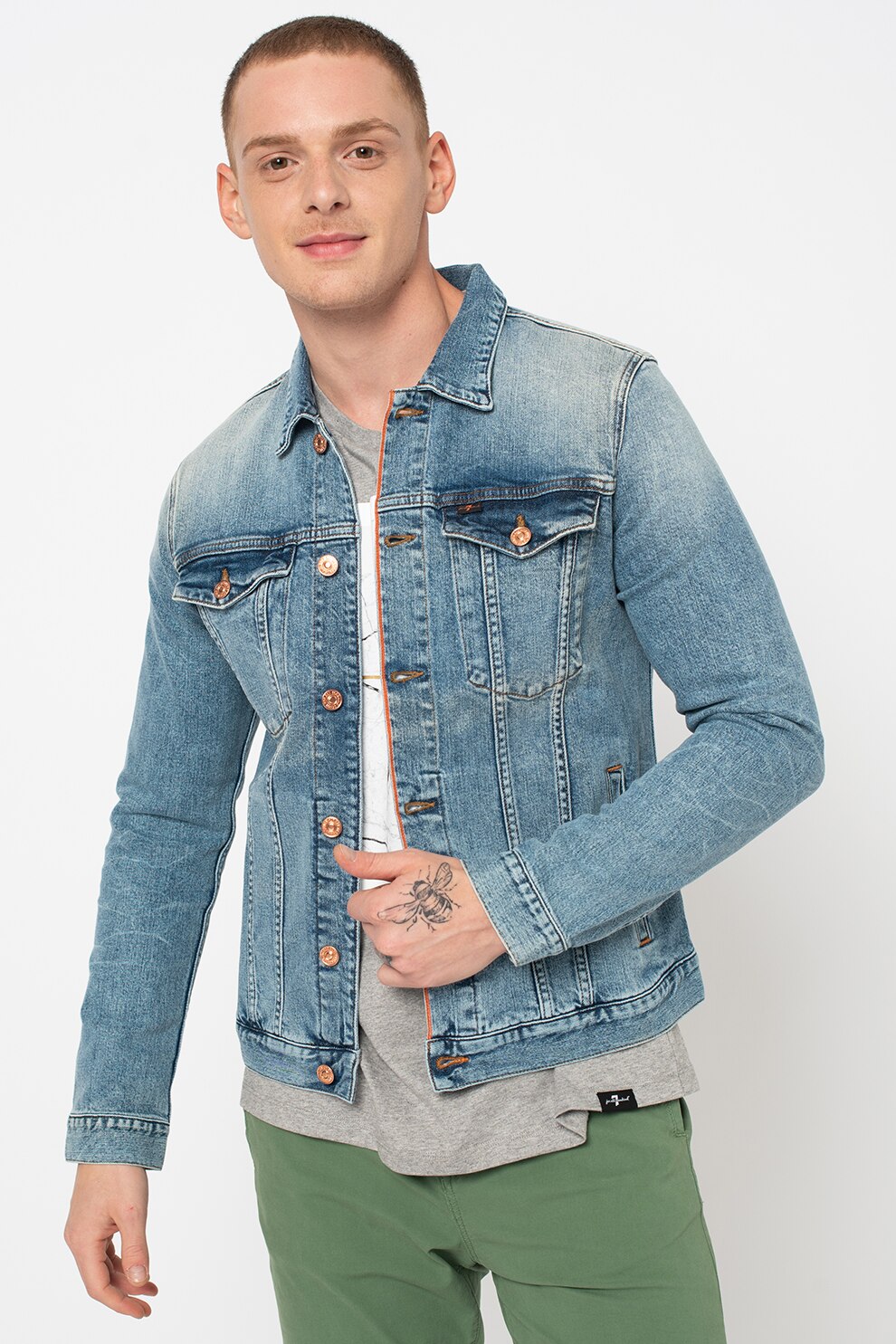 7 for all mankind, Jacheta din denim cu buzunare pe piept, Albastru, S