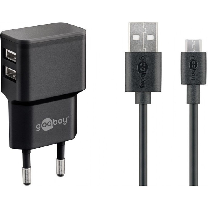 Goobay telefontöltő, USB, 2.4 A, microUSB, fekete