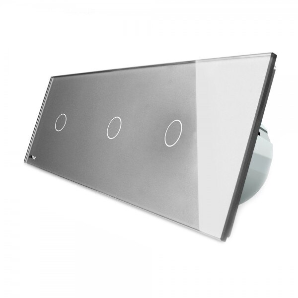 Intrerupator triplu cu touch Livolo din sticla gri, VL-C701/C701/C701-15