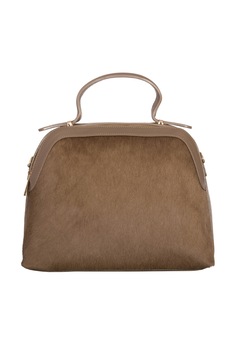 Zevo, Geanta de piele si piele cu par scurt, cu bareta detasabila Monica, Maro camel Zevo, Geanta de piele si piele cu par scurt, cu bareta detasabila Monica, Maro camel