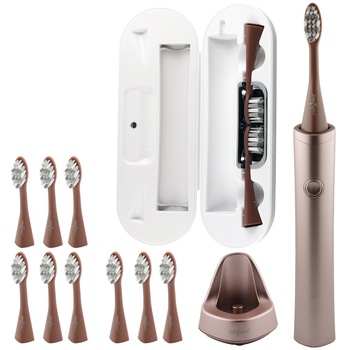 Periuta de dinti electrica zenifique®, waterproof, 5 moduri de functionare, incarcare wireless, toc cu sterilizare UV, 12 capete incluse, 40.000 vibratii/minut, bronz Periuta de dinti electrica zenifique®, waterproof, 5 moduri de functionare, incarcare wireless, toc cu sterilizare UV, 12 capete incluse, 40.000 vibratii/minut, bronz
