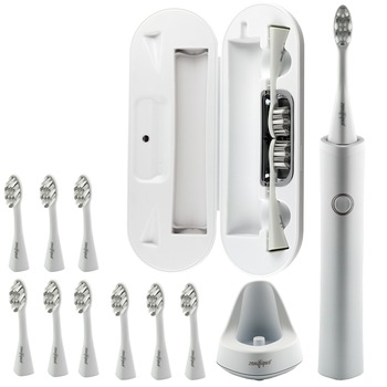 Periuta de dinti electrica zenifique®, waterproof, 5 moduri de functionare, incarcare wireless, toc cu sterilizare UV, 12 capete incluse, 40.000 vibratii/minut, alb Periuta de dinti electrica zenifique®, waterproof, 5 moduri de functionare, incarcare wireless, toc cu sterilizare UV, 12 capete incluse, 40.000 vibratii/minut, alb