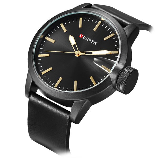 Ceas Curren Unisex Quartz Casual Elegant Negru, PN999923NU, curea din piele, afisaj Analog