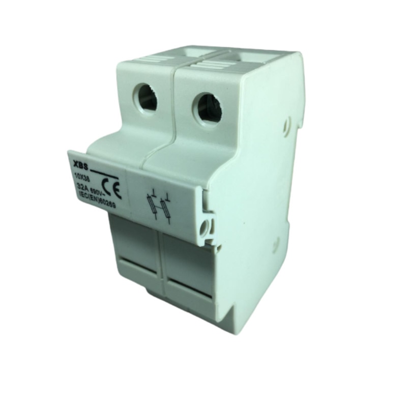 Soclu separator pentru sigurante cilindrice fuzibile 10x38 2P 32A montaj pe sina DIN omega 35mm 690V
