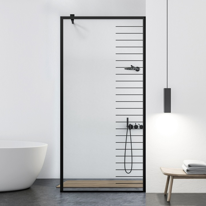 Aqua Class® Black 70x195 cm zuhanyfal, fekete Supreme modell, víztiszta biztonsági üveg