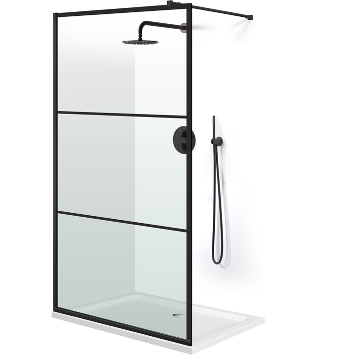 Aqua Class® Black 70x195 cm zuhanyfal, fekete Vintage modell, víztiszta biztonsági üveg