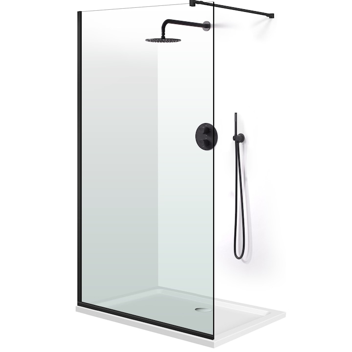 AQUA CLASS BLACK - zuhanyfal, 50x195cm, víztiszta edzett üveg