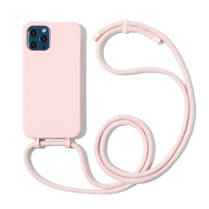 Husa de telefon cu snur detasabil compatibila cu iPhone X, iPhone XS, Styleash, Powder Pink