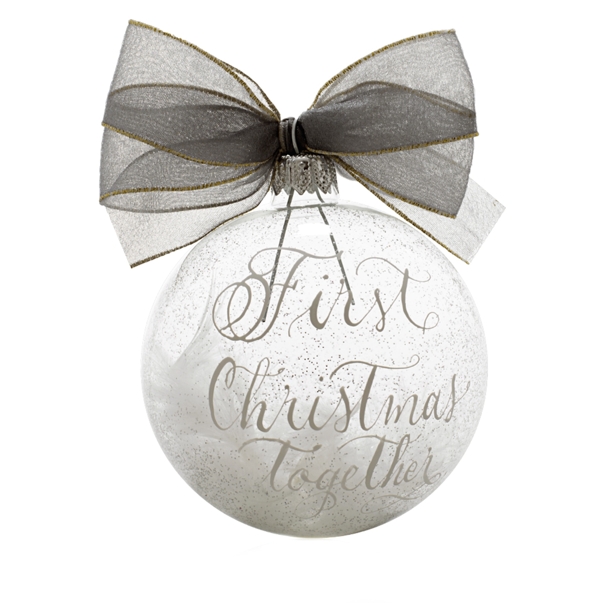 Glob cu sclipici argintiu si fulg de poveste First Christmas together, Mignon Calligraphy, sticla, transparent