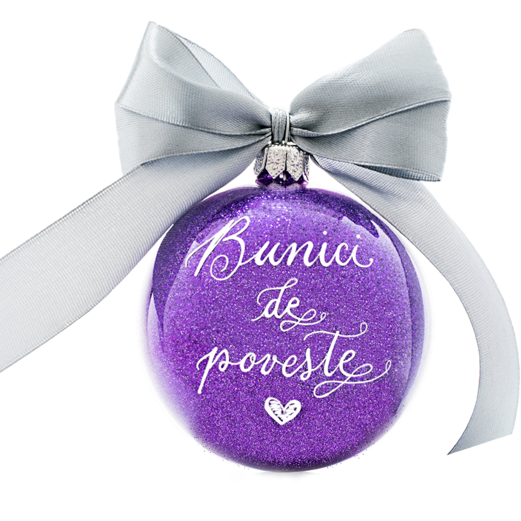 Glob personalizat cu mesajul Bunici de poveste, Mignon Calligraphy, sticla, mov, diametrul 8 cm