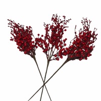 Set 3 crengute decorative merisoare pentru Craciun, Plastic, Atelier, 50cm