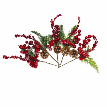 Set Atelier 5 crengute decorative merisoare si con pentru Craciun, Plastic, Rosu/Verde, 15cm Set Atelier 5 crengute decorative merisoare si con pentru Craciun, Plastic, Rosu/Verde, 15cm