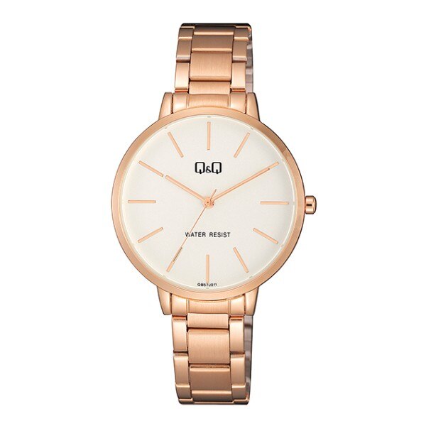 Ceas Q&Q QB57J011Y, dama, auriu rose, carcasa 36mm, bratara otel