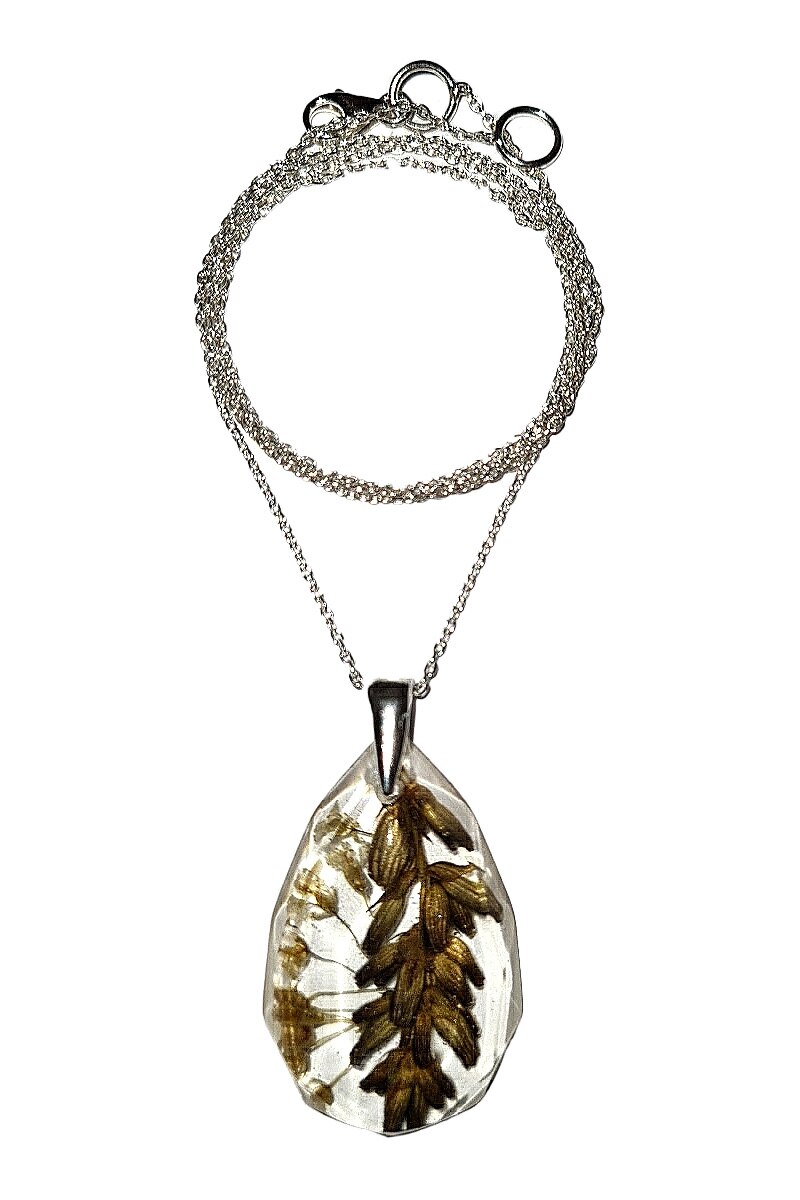 Colier flori naturale, Delirium, argint 925, lavanda, 50 cm, mov