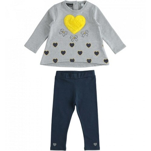 Compleu fete, Sarabanda, gri/bleumarin/galben cu inima