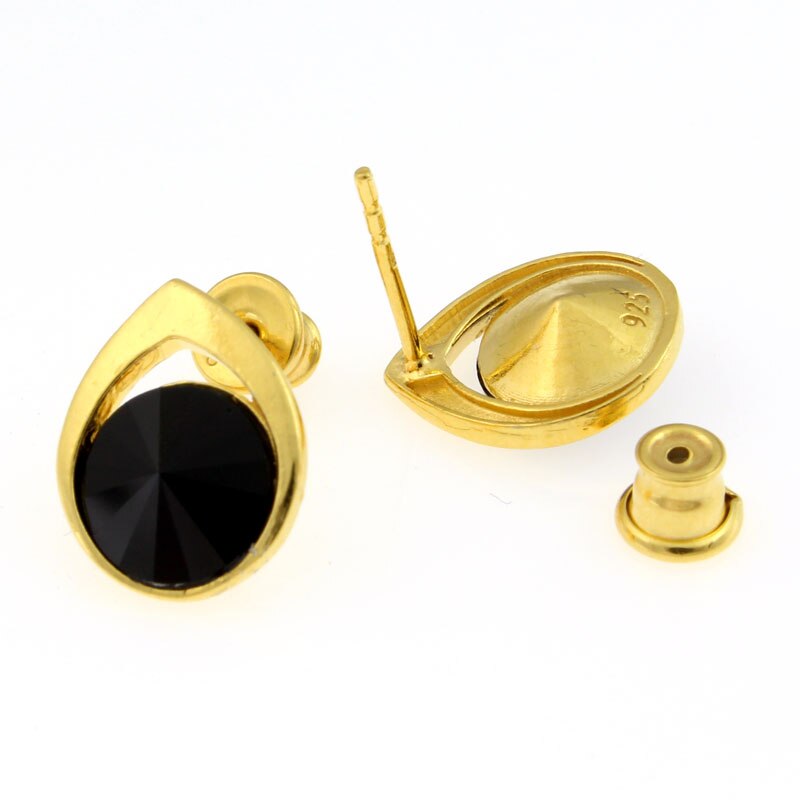 Cercei Argint 925 placat cu aur 24k cu cristale® jet 8 mm