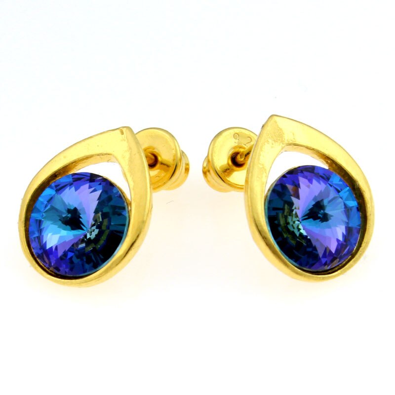 Cercei Argint 925 placat cu aur 24k cu cristale® aquamarine vitrail light 8 mm