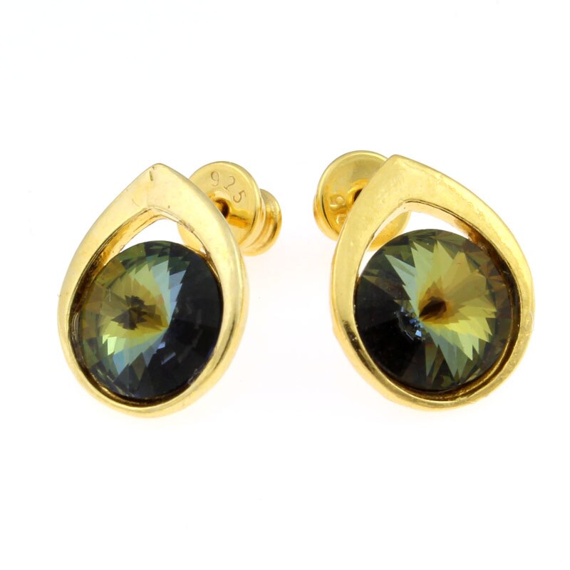 Cercei Argint 925 placat cu aur 24k cu cristale® tabac 8 mm