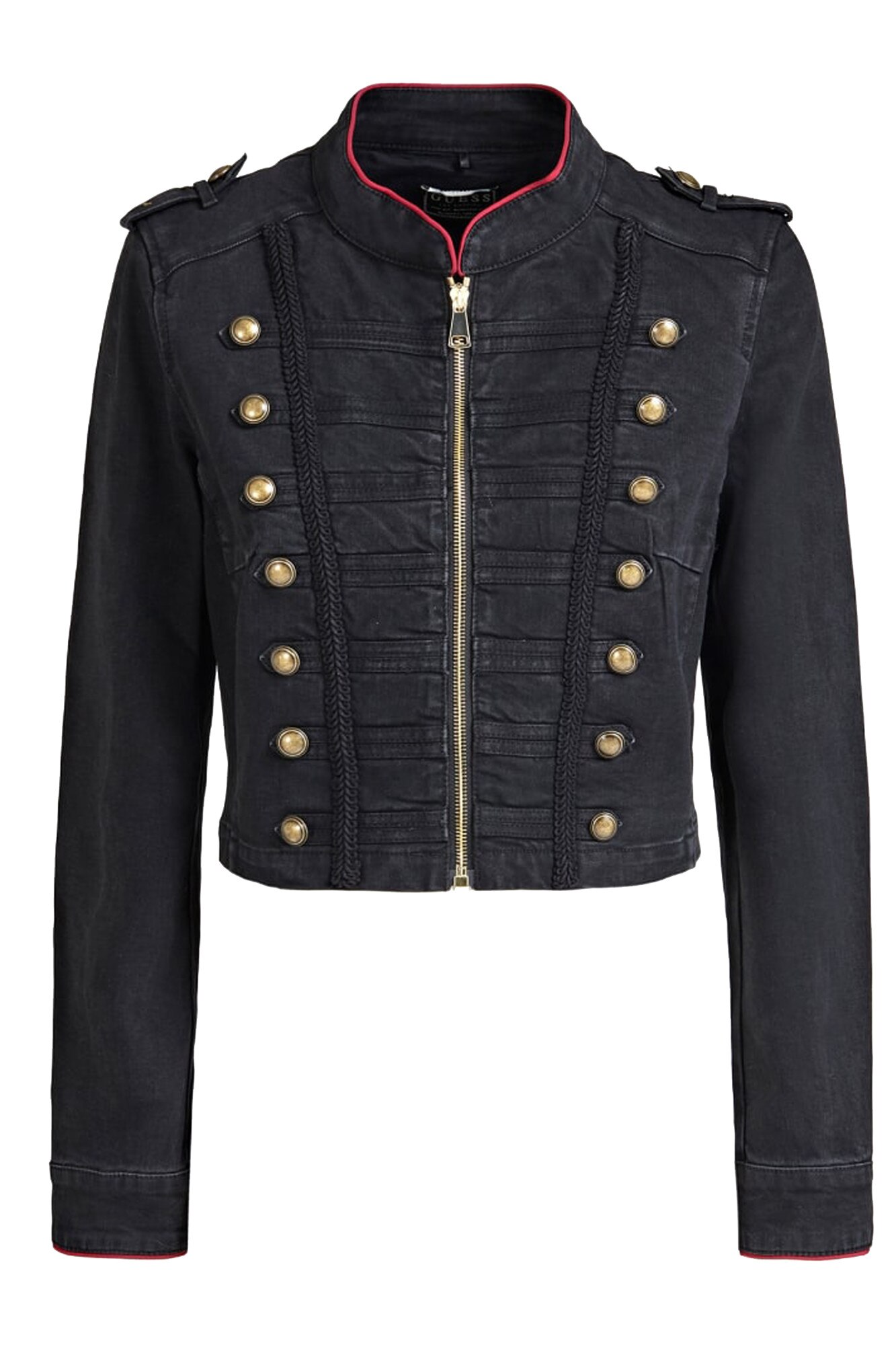 Jacheta crop din denim, Guess Jeans, Negru Denim, S