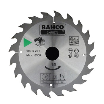 Panza de fierastrau circular pentru lemn, Bahco, cu dinti din carbura metalica, 20T, 190 x 30 x 2.6 cm Panza de fierastrau circular pentru lemn, Bahco, cu dinti din carbura metalica, 20T, 190 x 30 x 2.6 cm