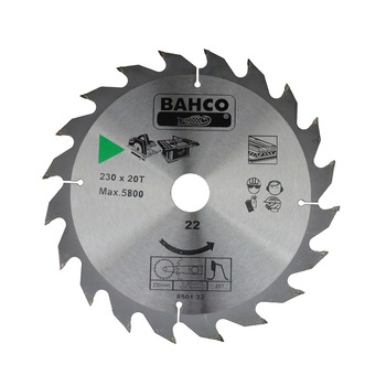 Panza de fierastrau circular pentru lemn, Bahco, cu dinti din carbura metalica, 20T, 230 x 30 x 2.8 cm Panza de fierastrau circular pentru lemn, Bahco, cu dinti din carbura metalica, 20T, 230 x 30 x 2.8 cm