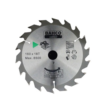 Panza de fierastrau circular pentru lemn, Bahco, cu dinti din carbura metalica, 18T, 160 x 20 x 2.6 cm Panza de fierastrau circular pentru lemn, Bahco, cu dinti din carbura metalica, 18T, 160 x 20 x 2.6 cm